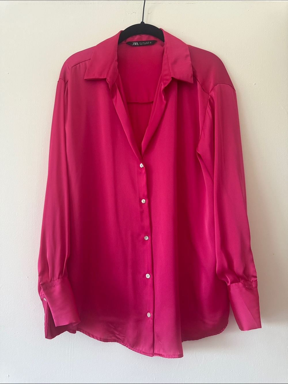 Zara Fuchsia Button-Down Satin Blouse